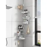 EXLECO 7 Ablagen Teleskop Duschregal Ohne Bohren Duschablage Stange 78-308cm Rustproof Teleskopregal Dusch Regal Bad Eckregal Badezimmer Organizer mit Handtuchstange Bürstenhalter Seifendose Silber