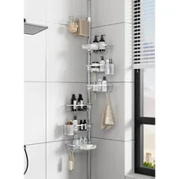 EXLECO 7 Ablagen Teleskop Duschregal Ohne Bohren Duschablage Stange 78-308cm Rustproof Teleskopregal Dusch Regal Bad Eckregal Badezimmer Organizer mit Handtuchstange Bürstenhalter Seifendose Silber