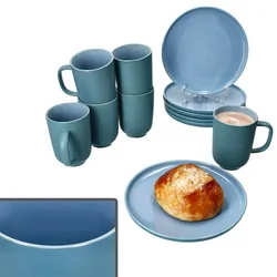 Ritzenhoff Jasper 12tlg Frühstücksset Ozeanblau Steingut Teller Kaffeebecher