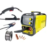 WELDINGER Fülldrahtschweißgerät ME 130 mini Flux IGBT Schweißgerät, 20,00 - 130,00 A, Einsteigerset, 10- tlg., 4 in 1 Kombigerät, geeignet für Edelstahl Fülldraht