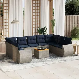 vidaXL Garten-Lounge-Set 10-tlg. grau Polyrattan