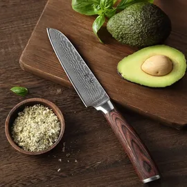 Wakoli EDIB Kleines Santokumesser aus Damast I 12cm Klinge I Pakka Griff