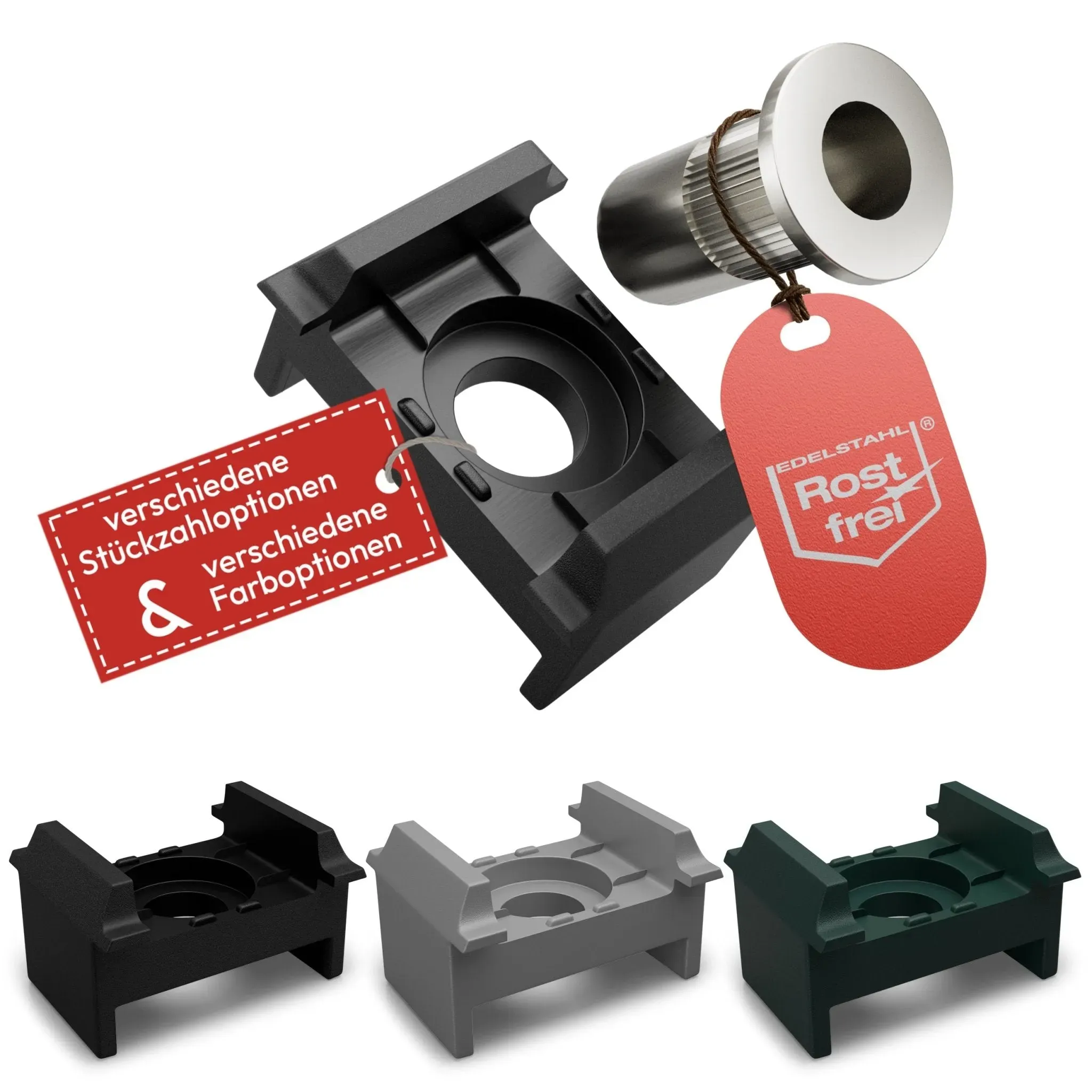 30 Stück Silber – Qualinos Reparaturset Klemmbock Standard 40mm Silber + Blindnietmutter M8 V2A für Doppelstabmattenzaun – passgenau für 40mm Rechteckrohr-Pfosten