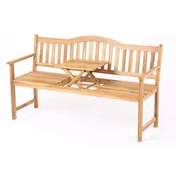 VILLANA Gartenbank, Teakoptik, Akazienholz, 152 x 59 x 86 cm, 2-3 Personen, Klapptisch-Funktion
