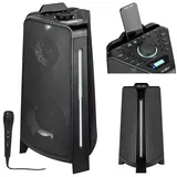 REFLEXION Tragbarer, wiederaufladbarer Lautsprecher mit FM/USB/Bluetooth/Mic, Aux und LED Lichtern, ideal für Party, Camping, Boot und Outdoor