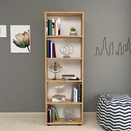 [en.casa] Bücherregal, Eiche, 5 Fächer, 55x172x20 cm, Wohnzimmer,, - 2 Jahre Gewährleistung - mind. 14 Tage Rückgaberecht - Braun