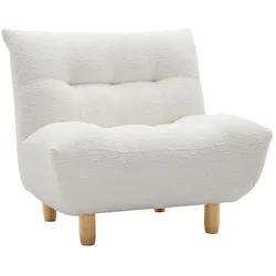 Skandinavischer Sessel aus weißem Stoff mit Bouclé-Wolleffekt und hellem Holz YUMI