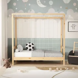 ML-Design Kinderbett Fußballtor 70 x 140 cm Kiefer naturbelassen beige