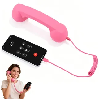Plyisty USB-C-Retro-Telefonhörer mit Mikrofon-Lautstärkeregelung, Kabelgebundener Vintage-Telefonhörer, Strahlungsreduzierendes Mobiltelefonzubehör der Alten Schule für Anrufe (Rosa)