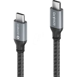 Sonero USB-C auf USB-C Ladekabel - USB 2.0, 60W PD - grau/schwarz - 0,50m