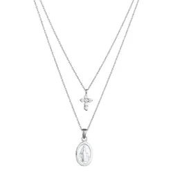 Elli Layer Marienbild Kreuz Zirkonia Weiß 925 Sterling Silver Silber Damen