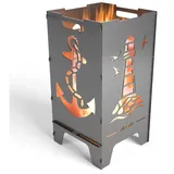 Mocavi Feuertonne Maritim 73 cm 3 mm Stahl Feuerschale Feuerkorb massiv robust sicher Design-Brenntonne für Garten und Terrasse groß eckig hohe Feuerstelle Outdoor hitzefest Feuersäule Feuerfass