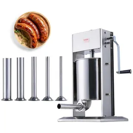 Vevor Manueller Wurstfüller, 10 L / 22 Pfund Vertikale Wurstmaschine, Fleischfüller Mit Zwei Geschwindigkeiten, Aus Lebensmittelechtem 304 Edelstahl, Inkl. 5 Füllrohren, Für Zuhause, Küche, Restaurant - Vevor
