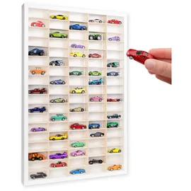 Creative Deco Weiß Setzkasten Holz Sammlervitrine für Autos - 90 verstellbare Fächer | Vertikales Wandregal für Miniaturen | Schaukasten Vitrine Hängend Sammelbox Sammelvitrine 80 x 51 x 5,5 cm