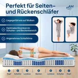 AM Qualitätsmatratzen Gelschaum Taschenfederkernmatratze 90 x 200 cm H2