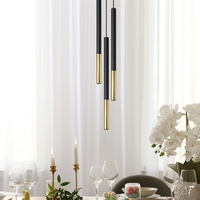 Pendelleuchte 3-flammig Metall Hängelampe Esszimmer Design Pendelleuchte 3 flammig schwarz, aus Stahl mit gold Akzent, 1x G9, DxH 20x110 cm