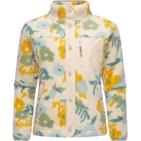 Ragwear Damen, Plüschjacke im Blumenmuster kurze Teddyfleece-Jacke warm mit hohem Kragen und Brusttasche Appopis Print beige, Gr. 5XL (50),
