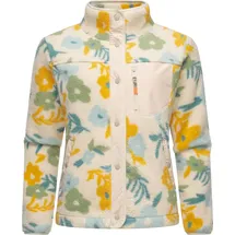Ragwear Damen, Plüschjacke im Blumenmuster kurze Teddyfleece-Jacke warm mit hohem Kragen und Brusttasche Appopis Print beige, Gr. 5XL (50),