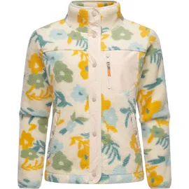 Ragwear Damen, Plüschjacke im Blumenmuster kurze Teddyfleece-Jacke warm mit hohem Kragen und Brusttasche Appopis Print beige, Gr. 5XL (50),
