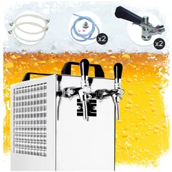 Komplett Set Zapfanlage Kontakt 40/K Bierzapfanlage 2-leitig Trockenkühlgerät aus Edelstahl, 50 Liter/h, mit Membranpumpe, Green Line, Flach,Flach