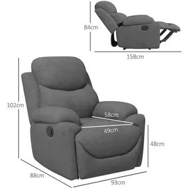 Homcom Relaxsessel Fernsehsessel mit Liegefunktion Polyester 88 x 102 x 93 cm Grau mit Kissen