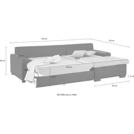 Home Affaire Ecksofa "Föhr L-Form", grau (hellgrau), B:247cm H:75cm T:155cm, 100% Polyester Luxus-Microfaser/Struktur;100% Polyester PRIMABELLE/Webstoff;100% Polyester Melrose/Struktur grob, Sofas, Ecksofa, wahlweise mit Bettfunktion