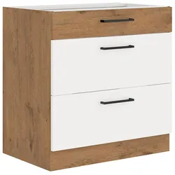 Vigo Unterschrank 80 Eiche Lancelot Weiß Hochglanz Vollauszug Soft-Close Küche