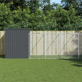 vidaXL Hundehütte mit Auslauf Hellgrau 214x457x181 cm Verzinkter Stahl