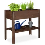Relaxdays Hochbeet Holz, Ablagefach, Pflanzkasten Balkon, Terrasse, Garten, Kräuterbeet, HBT 80x88x43,5cm, dunkelbraun, / Bronze / Kupfer