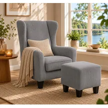 OTTO home Ohrensessel Chilly Cord und Mikrofaser 84 x 101 x 84 cm grau mit Hocker