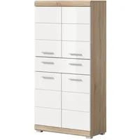 Inn.furn Badezimmer Midischrank weiß Hochglanz Eiche 74 x 141