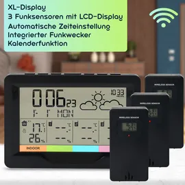 casativo Profi Funk-Wetterstation Schwarz 3 Aussensensoren