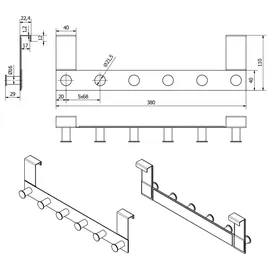 SOTech Garderobenleiste Linea 380 x 110 mm Silber