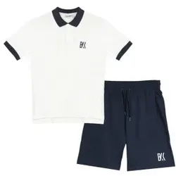 Bikkembergs für Herren. BMF0965 Weißes, marineblaues Logo-Sportoutfit (XL), Sportlich, Baumwolle, Tennis/Padel, Multisport