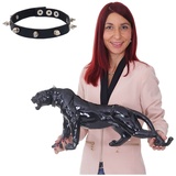 MCW Deko Figur Panther 59cm, Polyresin Skulptur Leopard, In-/Outdoor ~ schwarz hochglanz mit Halsband