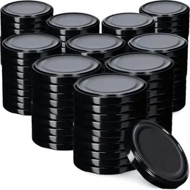 Kadax Einmach-Deckel Set aus Metall "Virbo", mit 6 Einrastzähnen, Schwarz, 82 mm, Twist-Off-Deckel Metall,100 Stück,Schwarz - Schwarz