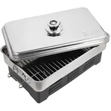 Zite Räucherofen mit Thermometer Smoker Fisch Räuchern 42x27x21cm Barbeque Steamer silberfarben