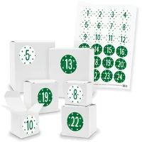 itenga Adventskalender 24x Geschenkbox Würfel Quader Weiß Zahlen Sterne Grün