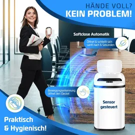 Kesser KESSER® Sensor Mülleimer Küche Automatik mit Bewegungssensor Abfalleimer | Soft-Close-Deckel Müllbehälter mit Touch-Bedienfeld & Sensor LCD-Display Edelstahl inkl. Müllsackhalter