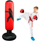 Aufblasbarer Boxsack, 160cm Boxsack Kinder Aufblasbarer Punchingball Standboxsack mit Luftpumpe zum Üben von Karate, Taekwondo, Druckentlastung und Heimtraining, Boxsack Kinder ab 5 Jahre-Rot