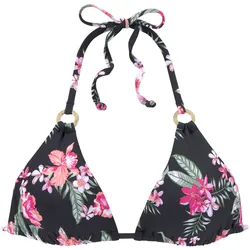 Triangel-Bikini-Top LASCANA "Santini", Damen, Gr. 36, Cup C/D, schwarz (schwarz, bedruckt), Recycling-Polyamid, floral, Bikini-Oberteile, im floralen Design