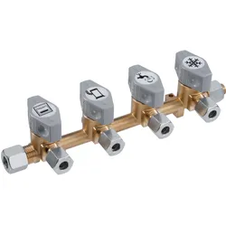 Gas Verteilerblock 4fach - für Gasleitungen - Messing - RVS 8mm