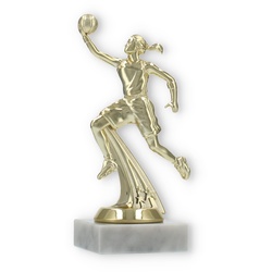 Pokal Kunststofffigur Basketballspielerin gold auf weißem Marmorsockel 16,5cm