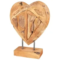 Spetebo Teak Herz auf Ständer massiv - 30 cm - Tisch Deko Holz Skulptur Dekoherz