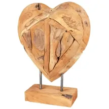 Spetebo Teak Herz auf Ständer massiv - 30 cm - Tisch Deko Holz Skulptur Dekoherz