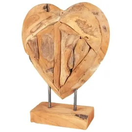 Spetebo Teak Herz auf Ständer massiv - 30 cm - Tisch Deko Holz Skulptur Dekoherz