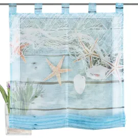 HOME WOHNIDEEN Home fashion Schlaufenraffrollo Voile Digitaldruck MARITIM, Polyester, Blau, 140 x 60 cm