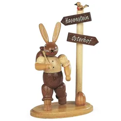 Müller Erzgebirge Hase Wanderer am Wegweiser natur klein Höhe 14 cm