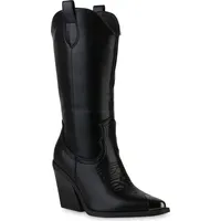VAN HILL Damen Cowboystiefel Trichterabsatz Stickereien Schuhe 840584, Farbe: