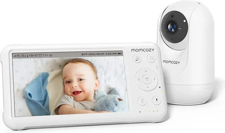 Momcozy BM01 1080P HD-Video-Babyphone mit Kamera & Wandhalterung, Infrarot-Nachtsicht, 5000 mAh Akku, Zwei-Wege-Kommunikation, Temperatursensor, integrierte beruhigende Schlaflieder, 960 ft Reichweite, Einzelpackung